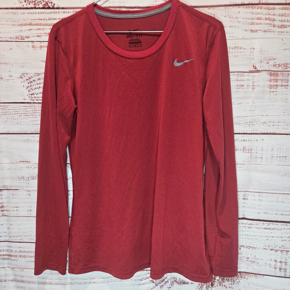 Nike Womens‎ Dri-FIT Long Sleeve Running Shirt Maroon Red Size Medium